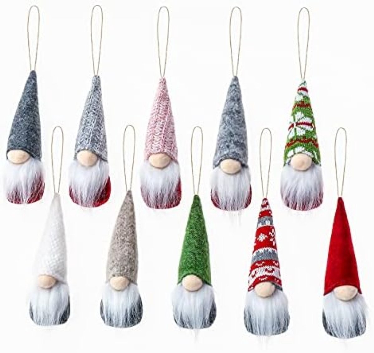 10 stuks kerstkabouter decoratie set, pluche kerstversieringen, Scandinavische kerstboom ornamenten, hangende kerstdecoraties met lanyard