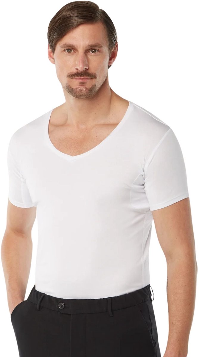 Anti-zweet, Geurwerend & Onzichtbaar Onder Overhemd – Lyocell-Katoen Stretch - LABFRESH Heren V-hals Ondershirt Wit