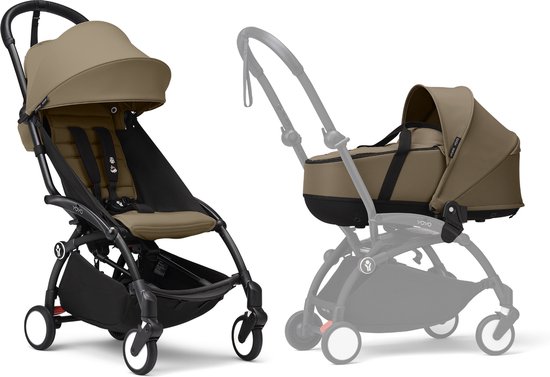 Stokke YOYO3-kinderwagen met Newborn Shell - Inclusief zwart frame, YOYO 6+ kleurenpakket (Toffee) en Newborn Shell (Toffee)
