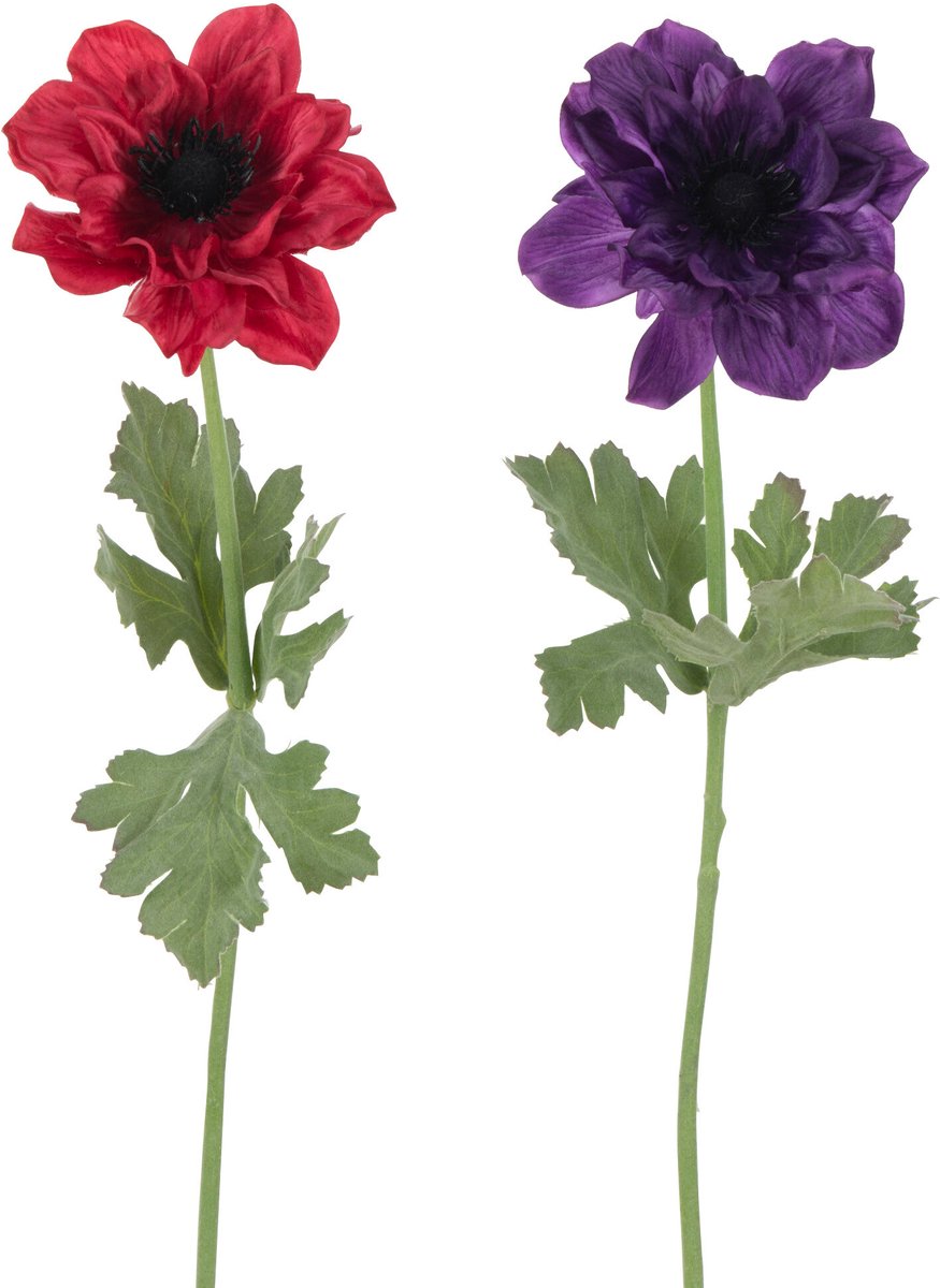 J-Line bloem Anemoon Steel - kunststof - fuchsia/paars - 2 stuks Multi
