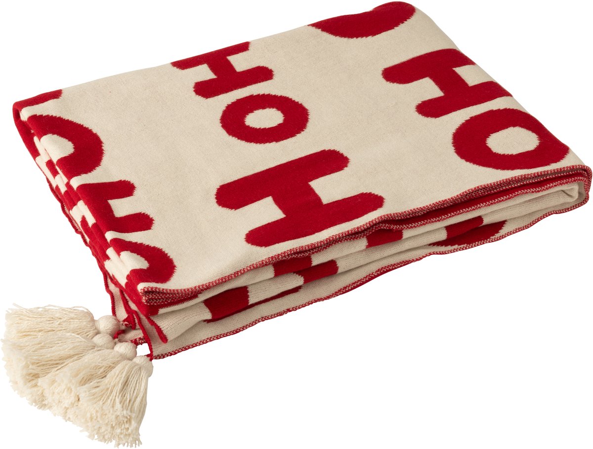 J-Line deken Hohoho - polyester - kerstrood/wit