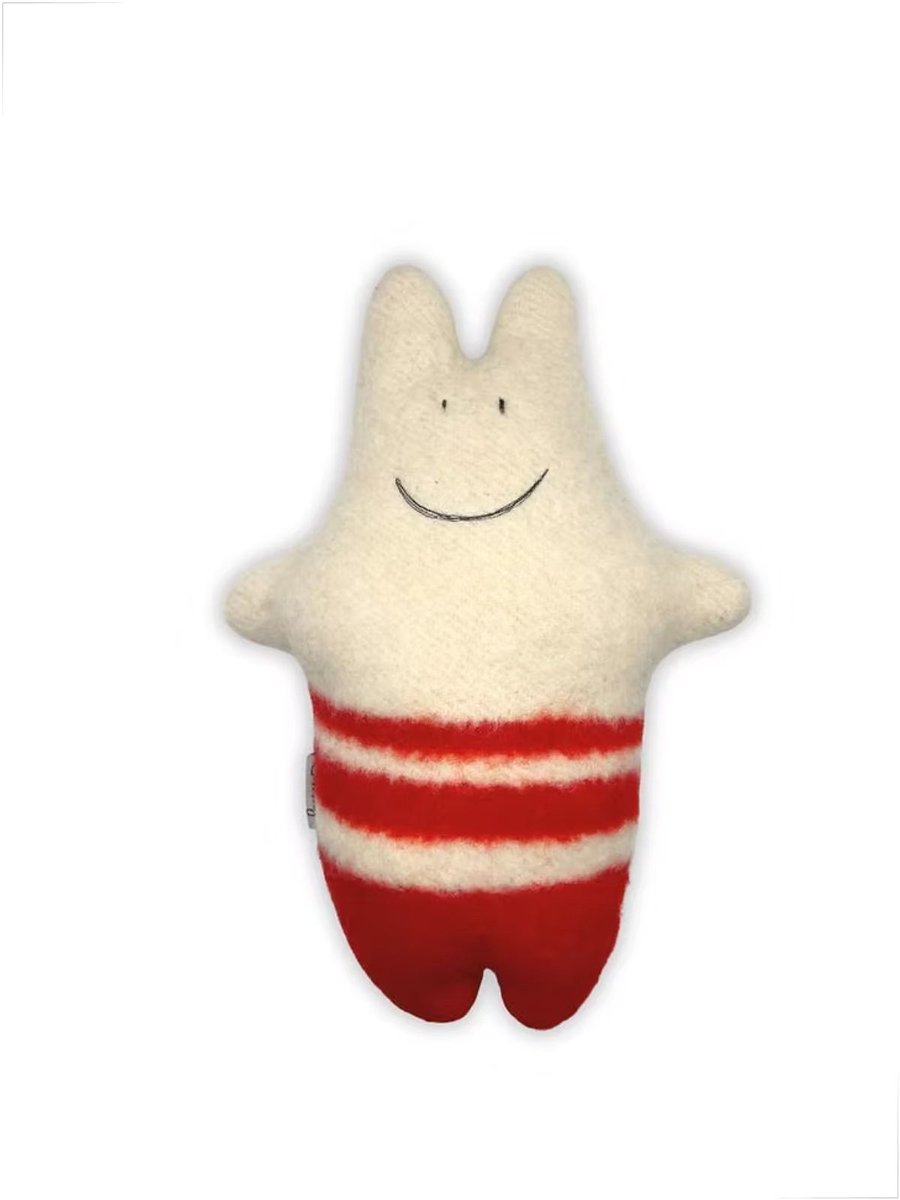 Duurzaam cadeau - Vintage knuffel - Baby Hippo - Wollen deken - Zero waste - Rood Beige