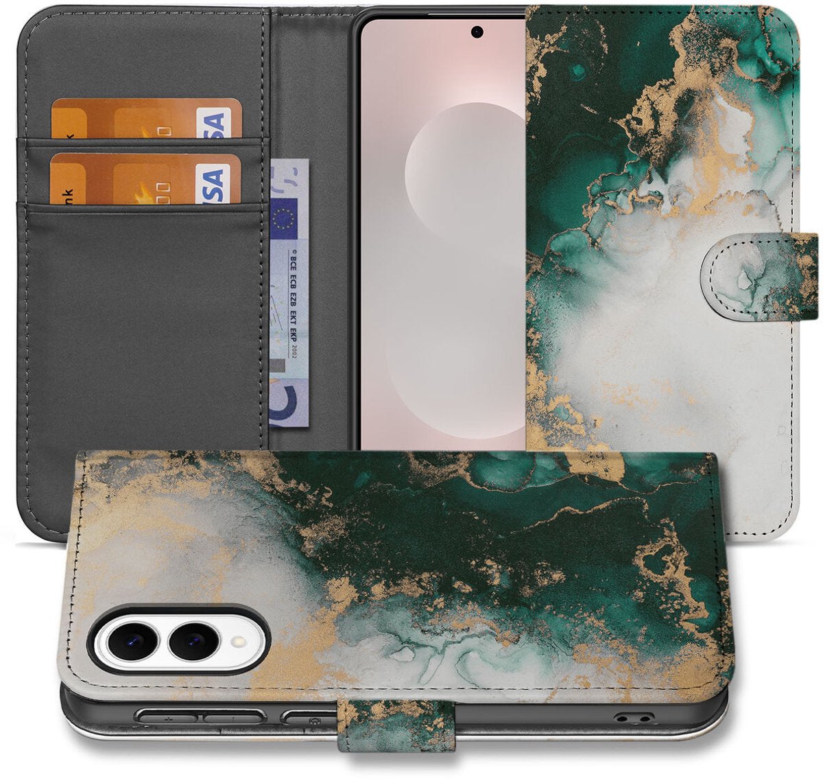 Bookcase voor Samsung Galaxy S25 Edge Marmer Groen