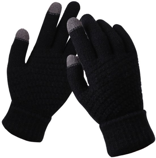 Gebreide winterhandschoenen - voor dames - warme handschoenen voor koppels - touchscreen - vingerhandschoenen - geschikt voor binnen, vrije tijd, werk -21*12*2.5cm-Zwart