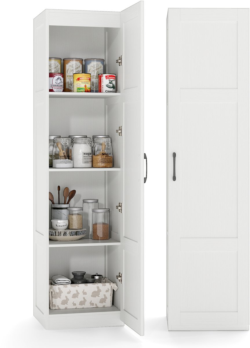 COSTWAY 150 cm Hoge Opbergkast Vrijstaande 4-traps Bodemkast met Deur Wit