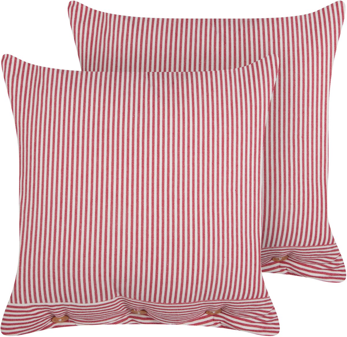Beliani AALITA - Sierkussen set van 2 - Rood/Wit - 45 x 45 cm - Katoen