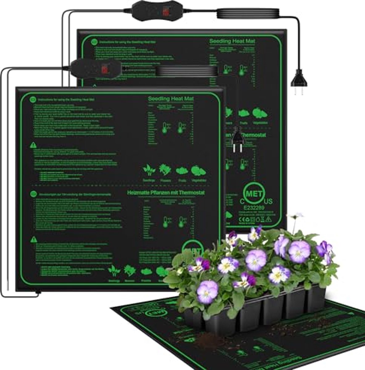 Verwarming Mat voor Planten met Thermostaat - Snelle Verwarming en Brandbeveiliging - 50x50cm (2 Pack)