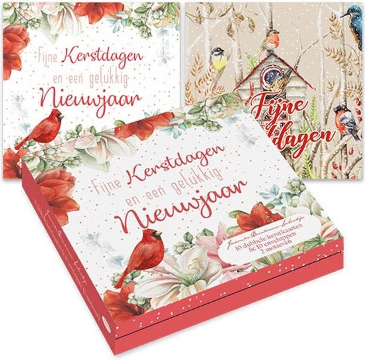 Janneke Brinkman kerstkaartenmapje - Rode kardinaal wit - Vogelhuisje