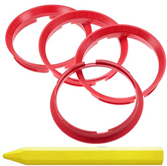 4 x centreerringen oranje 60,1 mm x 58,1 mm 1 x krijtstift voor banden