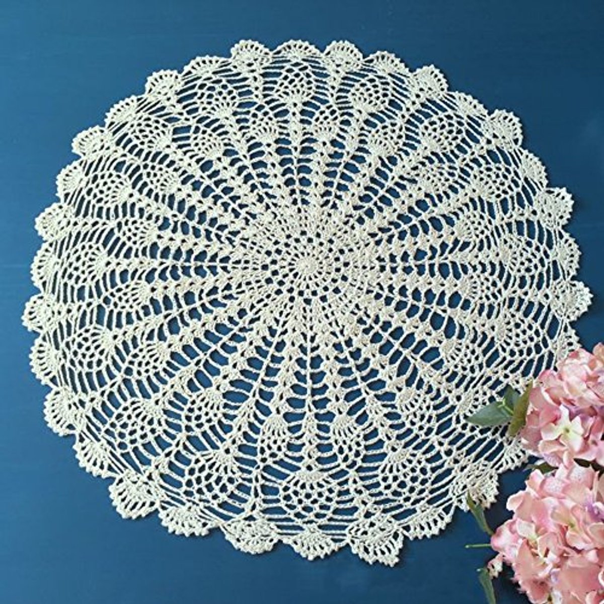 Gehaakt Sierdeken van Katoen met Kant - Tafeldecoratie Beige 53 cm