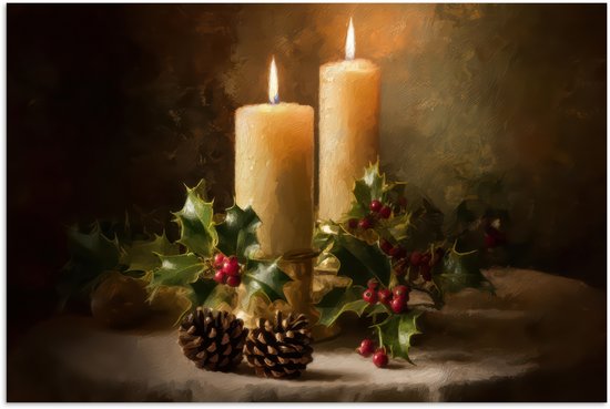 Poster 30x20 cm - Kaarslicht - Kerst - Veelkleurig - Posters - Kamer decoratie - Wanddecoratie woonkamer - Muurdecoratie slaapkamer - Kerstversiering - Kerstdecoratie voor binnen - Kerstmis