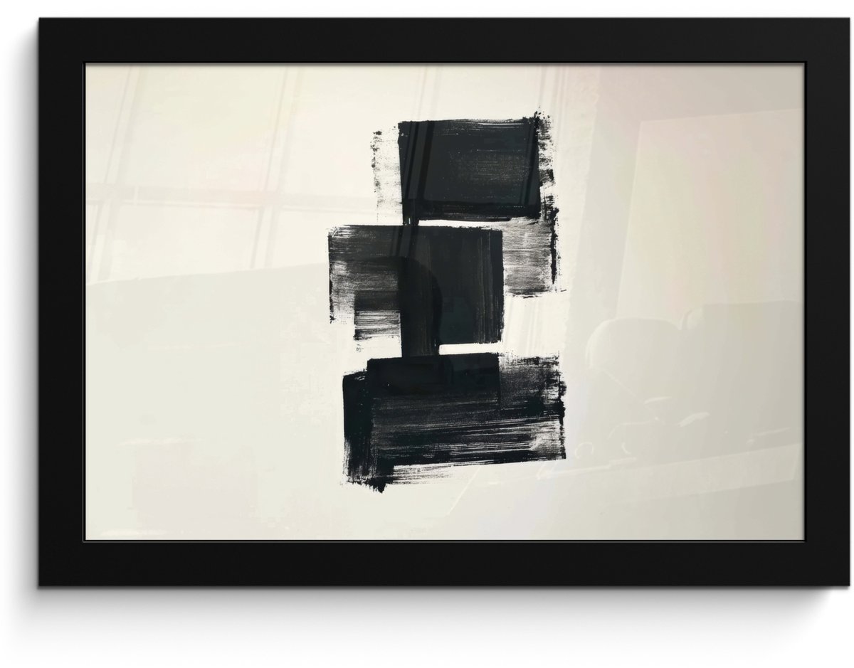 FrameYourWall Poster in lijst - Fotolijst 30x20 cm - Posters - Rechthoeken - Penseelstreken - Abstract - Zwart - Posterlijst zwart - Decoratie - Wanddecoratie woonkamer - Muurdecoratie slaapkamer