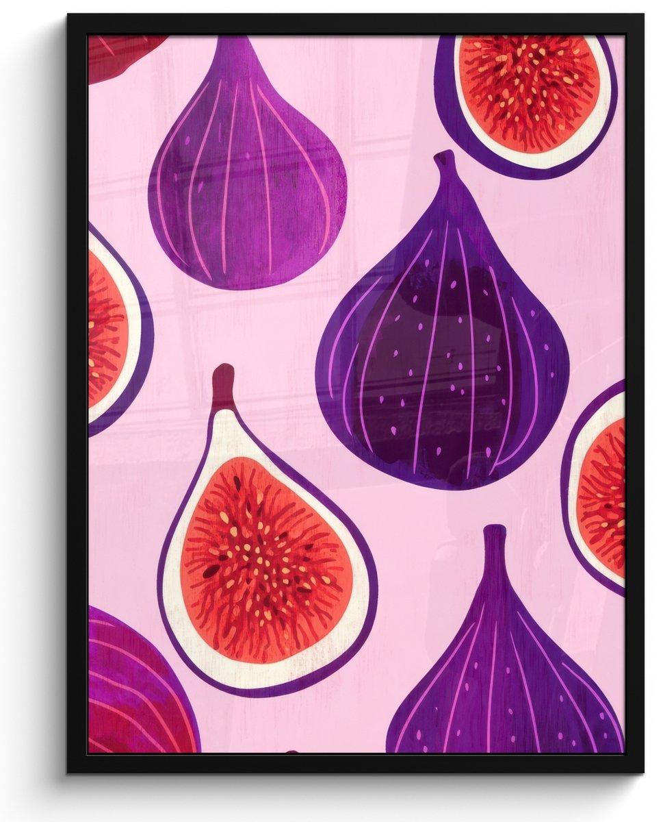 FrameYourWall Poster in lijst - Fotolijst 60x80 cm - Posters - Vijgen - Roze - Paars - Posterlijst zwart - Decoratie - Wanddecoratie woonkamer - Muurdecoratie slaapkamer
