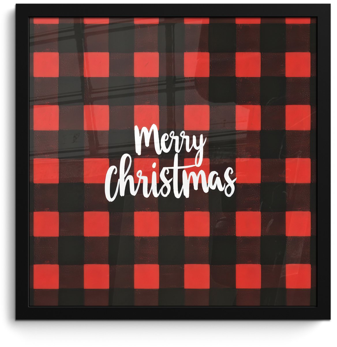 FrameYourWall Poster in lijst - Fotolijst 40x40 cm - Posters - Geruit - Rood - Tekst - Christmas - Posterlijst zwart - Decoratie - Wanddecoratie woonkamer - Muurdecoratie slaapkamer