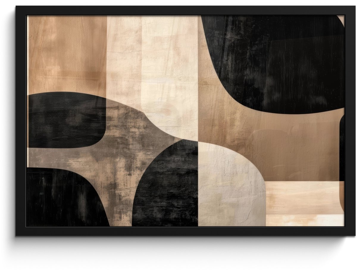 FrameYourWall Poster in lijst - Fotolijst 60x40 cm - Posters - Abstract - Vlakken - Zwart - Rond - Posterlijst zwart - Decoratie - Wanddecoratie woonkamer - Muurdecoratie slaapkamer