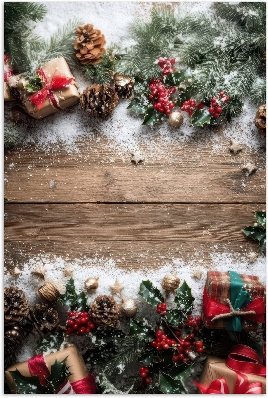 Poster 80x120 cm - Kerstdecoratie - Geschenken - Hout - Veelkleurig - Posters - Kamer decoratie - Wanddecoratie woonkamer - Muurdecoratie slaapkamer - Kerstversiering - Kerstdecoratie voor binnen - Kerstmis
