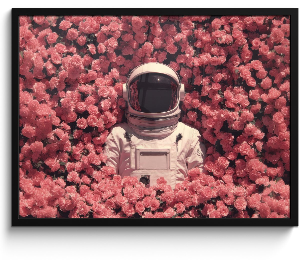 FrameYourWall Poster in lijst - Fotolijst 80x60 cm - Posters - Bloemen - Roze - Astronaut - Posterlijst zwart - Decoratie - Wanddecoratie woonkamer - Muurdecoratie slaapkamer