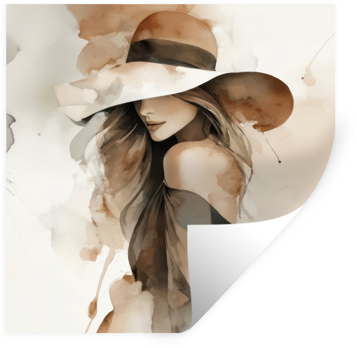 Muurstickers - Sticker Folie - Mysterieus - Vrouw - Sepia - 80x80 cm - Plakfolie - Muursti