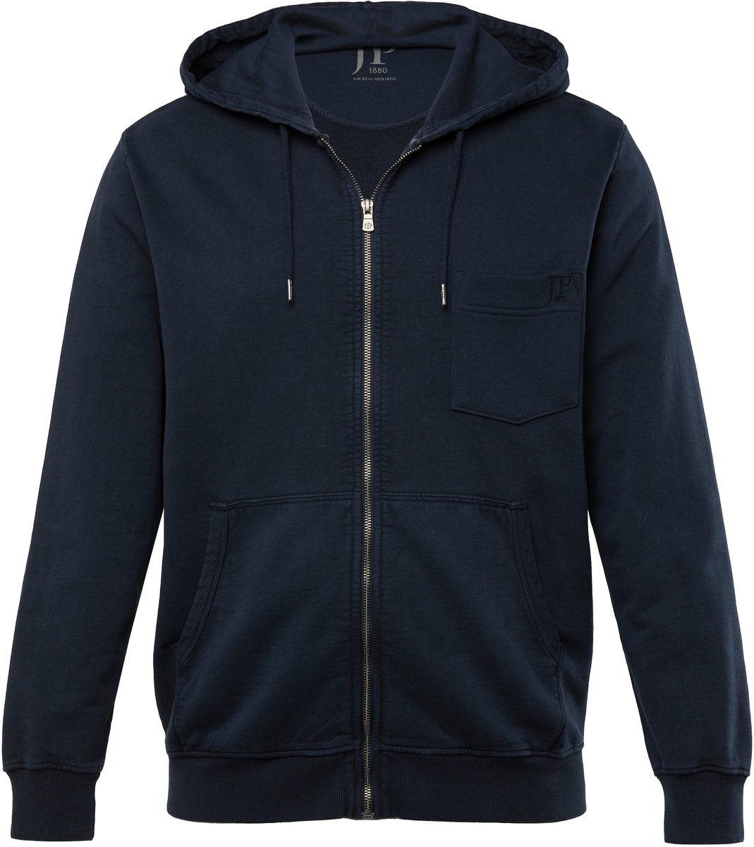 JP 1880 - Heren - Hoodie-jack sweatstof capuchon vintage look capuchon - Navy blauw - Maat L