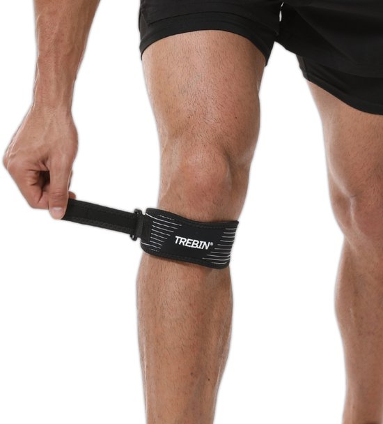 Trebin Attelle rotulienne avec Rembourrage en gel - Taille unique - Genouillère - Sangle rotulienne - Design ergonomique - Zwart