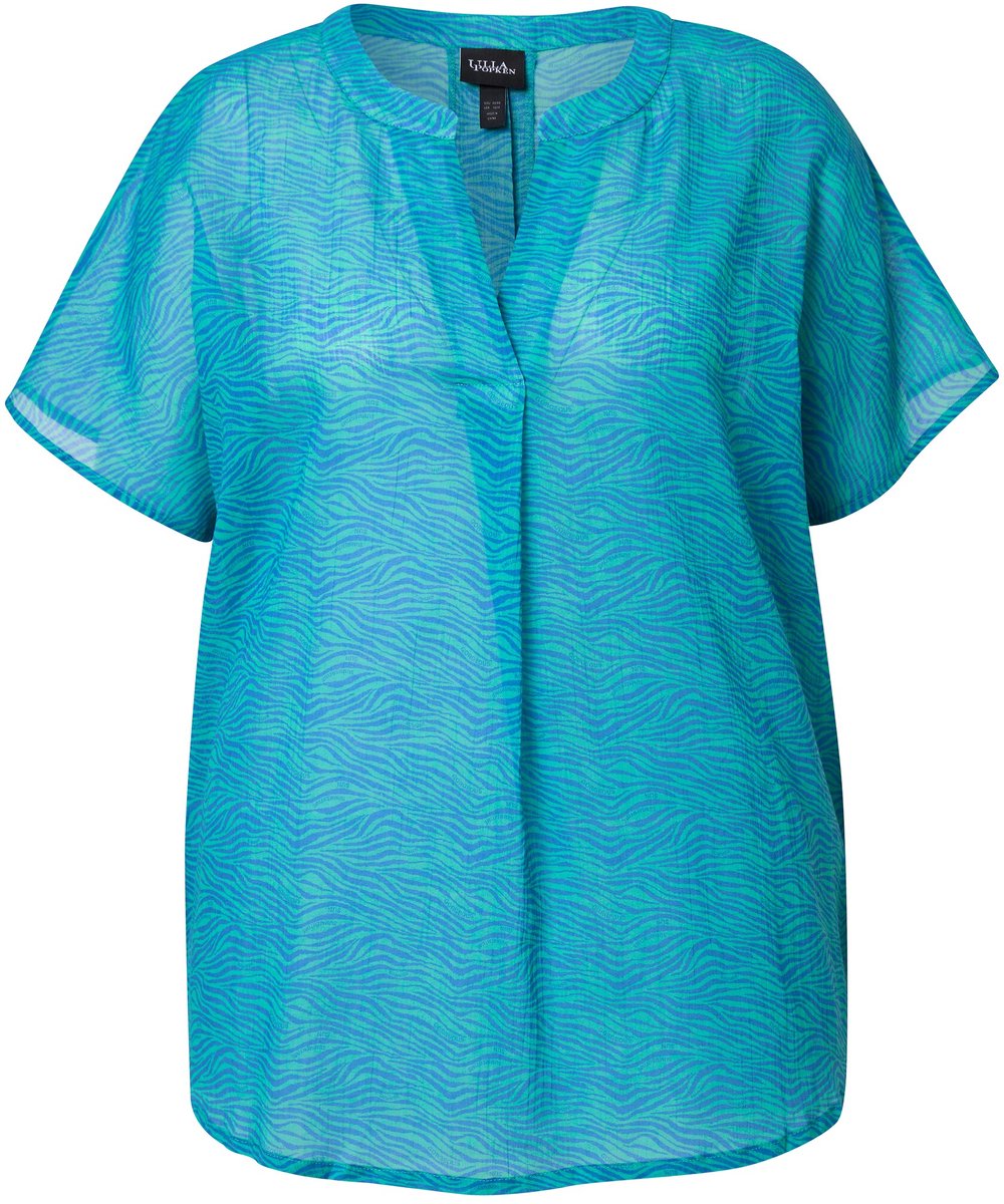 Ulla Popken - Dames - Blouse zebrapatroon A-lijn V-hals halve mouwen - Diepaqua - Maat 42+