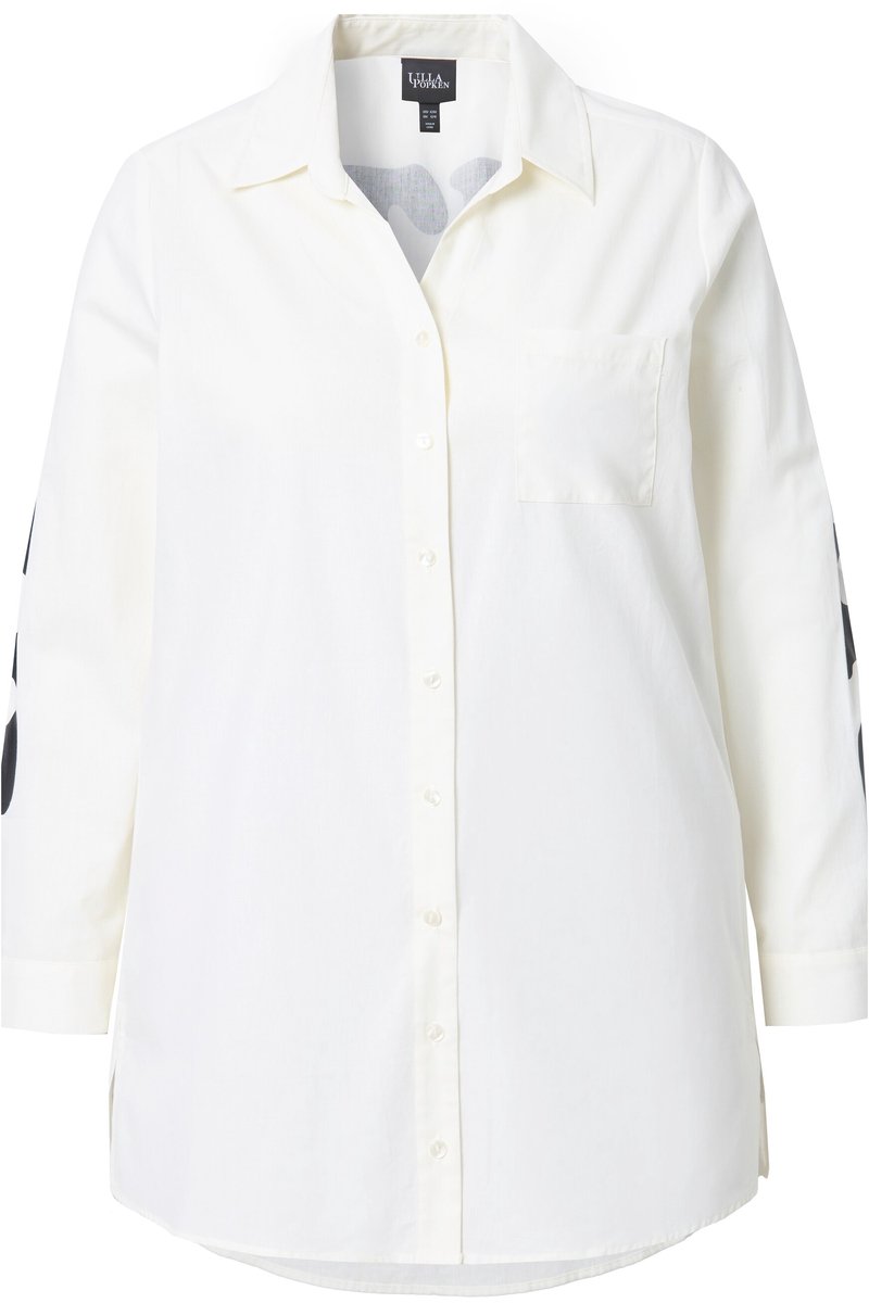 Ulla Popken - Dames - Longblouse opschrift op de rug overhemdkraag lange mouwen - Sneeuwwit - Maat 54+