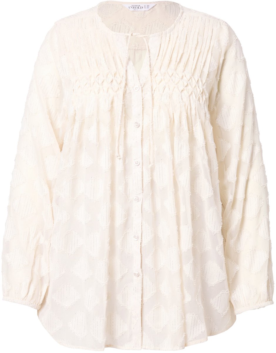 Studio Untold - Dames - Blouwse losvallend model glittermotief sierbiesjes - Off-white - Maat 50+
