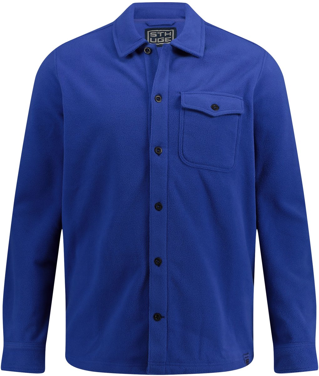 STHUGE - Heren - Overshirt fleece lange mouwen kentkraag - Koningsblauw - Maat 5XL