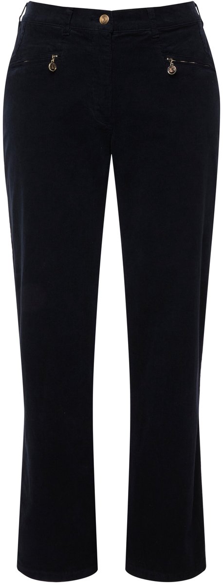 Ulla Popken - Dames - Corduroy broek Mony comfortabele tailleband ritszakken - Marine - Maat 58