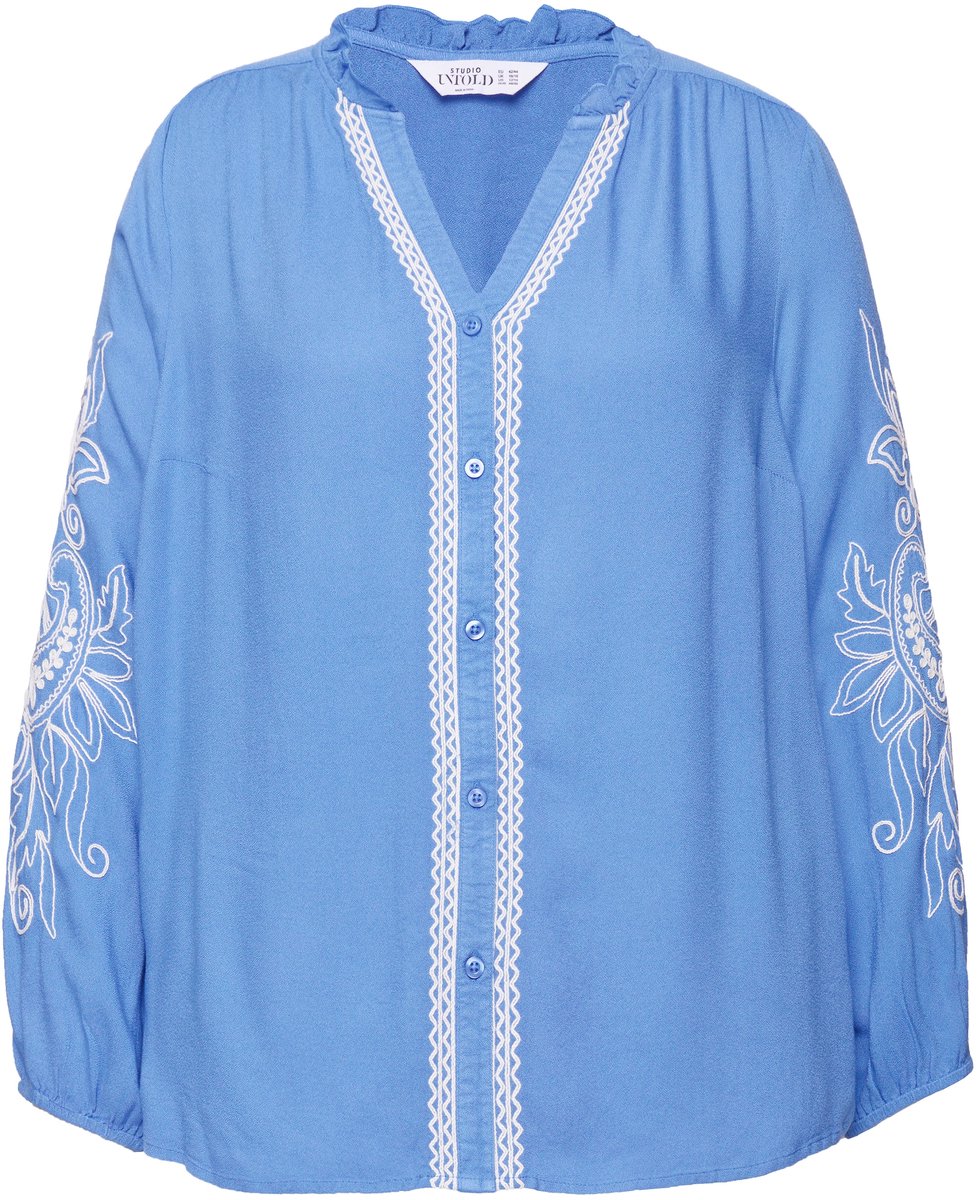 Studio Untold - Dames - Blouse loose shape borduursels - Jeansblauw - Maat 46+