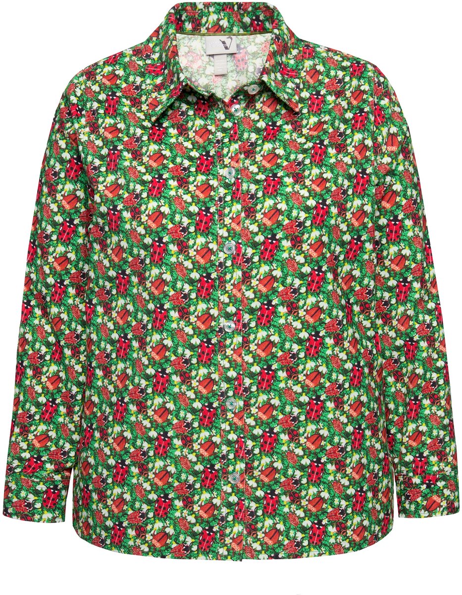 Ulla Popken - Dames - corduroy blouse bloemenprint overhemdkraag lange mouwen - Olijf - Maat 46+