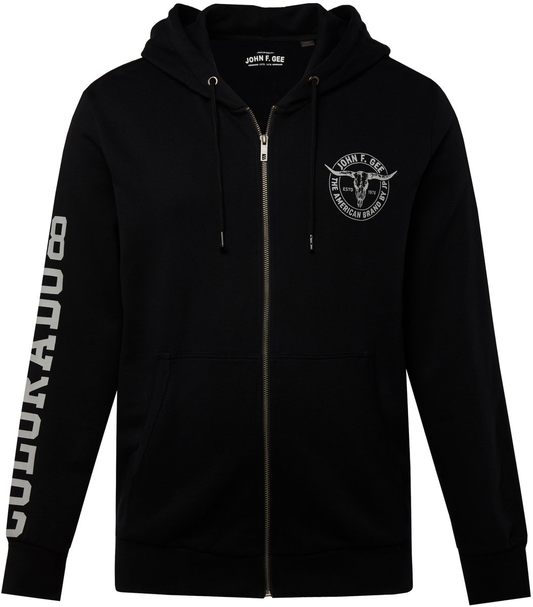 John F. Gee - Heren - Hoodie-jack print op de mouwen kangoeroezak - Zwart - Maat XL