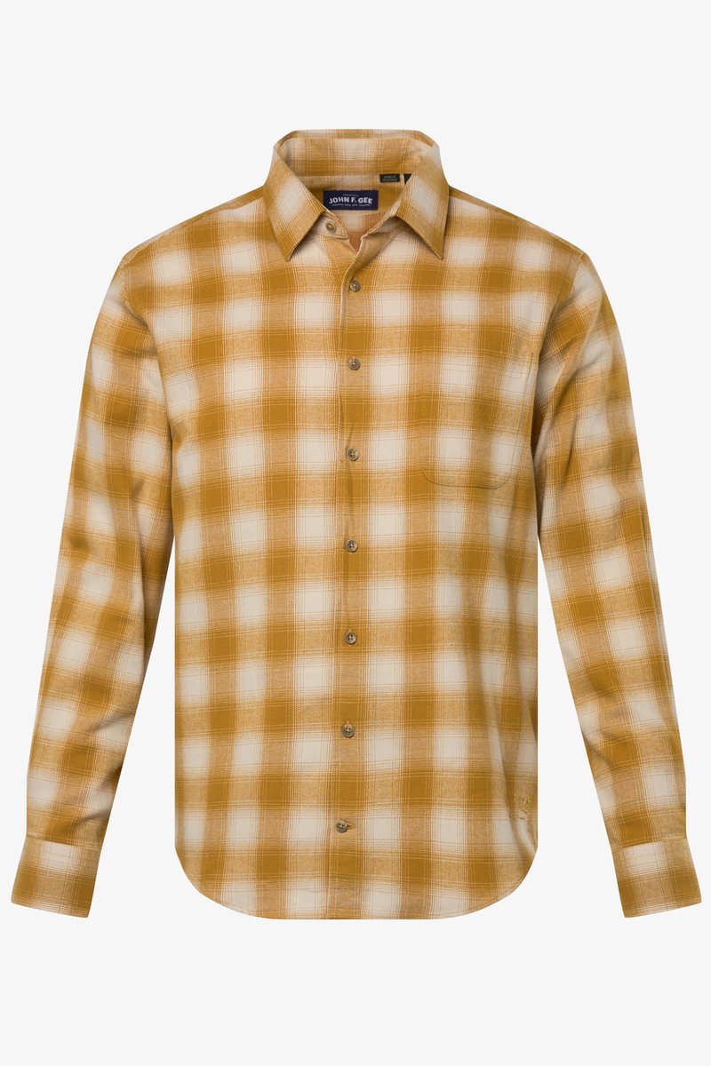 John F. Gee - Heren - Geruit flanellen overhemd lange mouwen kentkraag - Currygeel - Maat 5XL