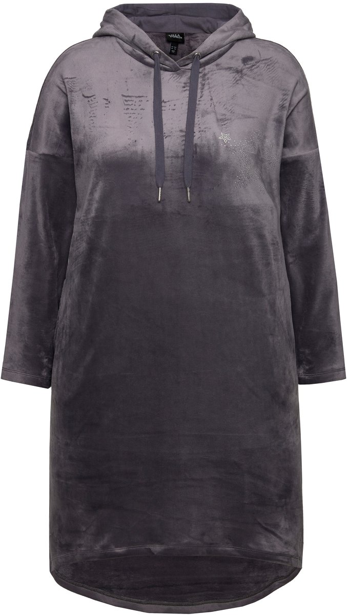 Ulla Popken Dames - Loungewear nicky-jurk capuchon lange mouwen gerecycled - Donkergrijs - Maat 54+