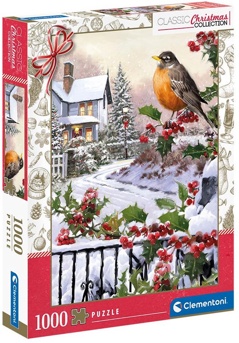Kerstrobbel en Hulst 1000-stukjes Puzzel Clementoni
