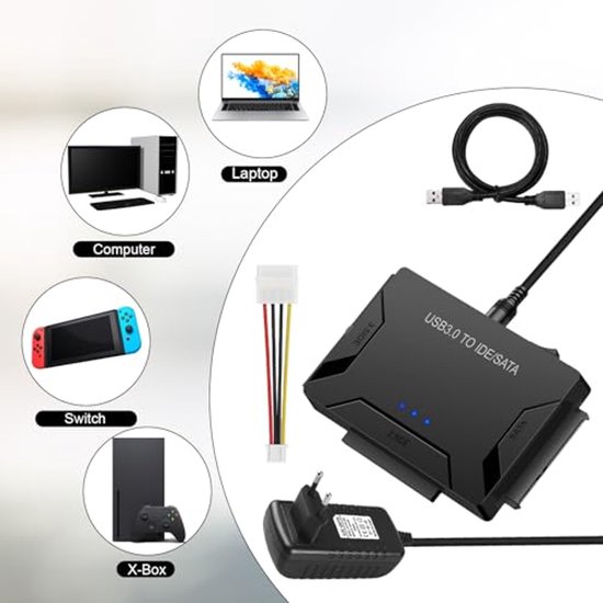 USB 3.0 naar SATA en IDE-adapter met stroomschakelaar voor harde schijven — afbeelding 2