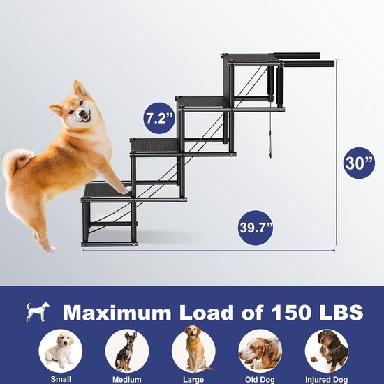 Bol Ramp Foldable Dog Ramp - 4-Step Dog Stairs - Ramp voor Honden - Auto - Tot ...