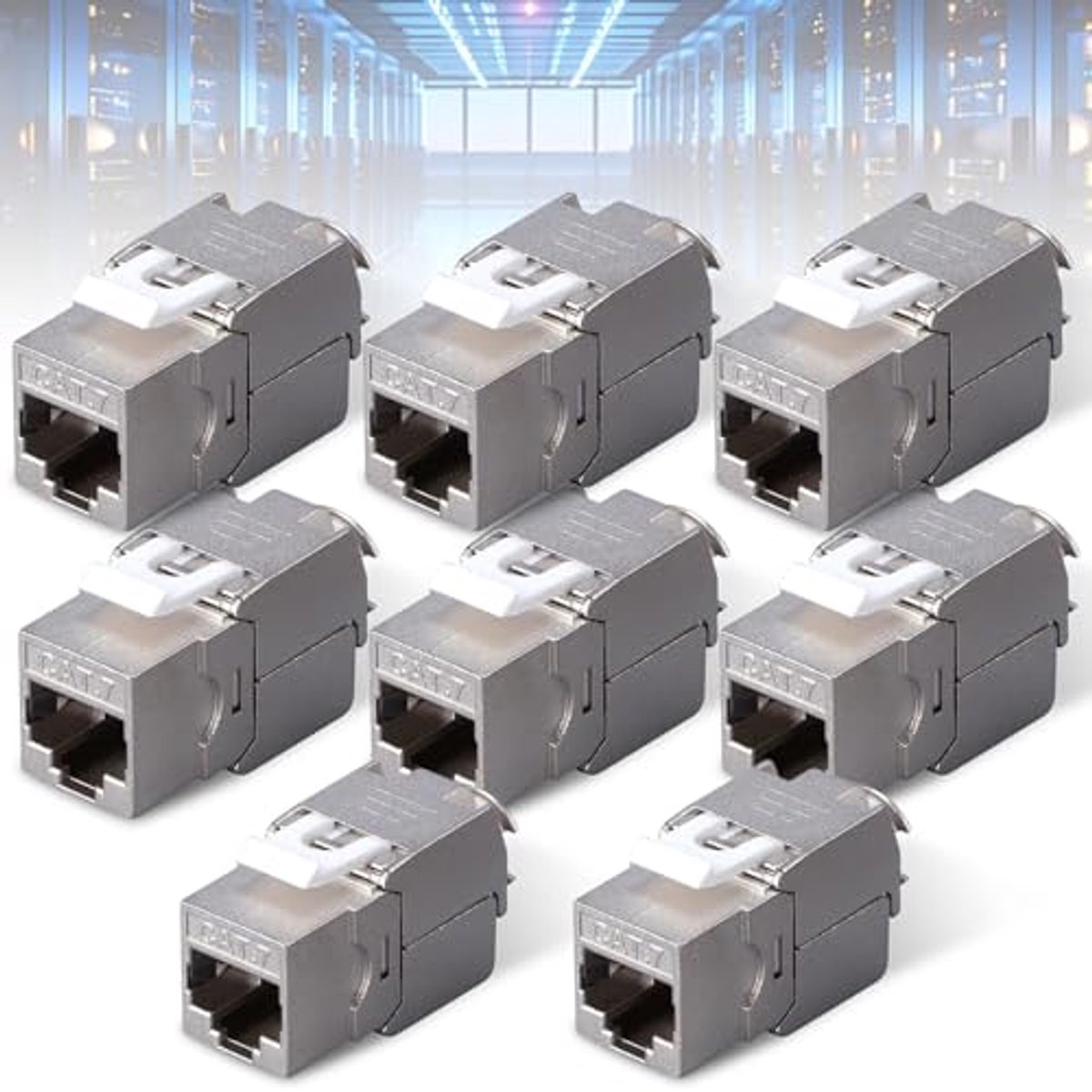 RJ45 CAT7 Keystone-module Jack 10 Gbps - Set van 8 Stuks, Gereedscheloos, Afscherming, Ideaal voor Netwerkkabels