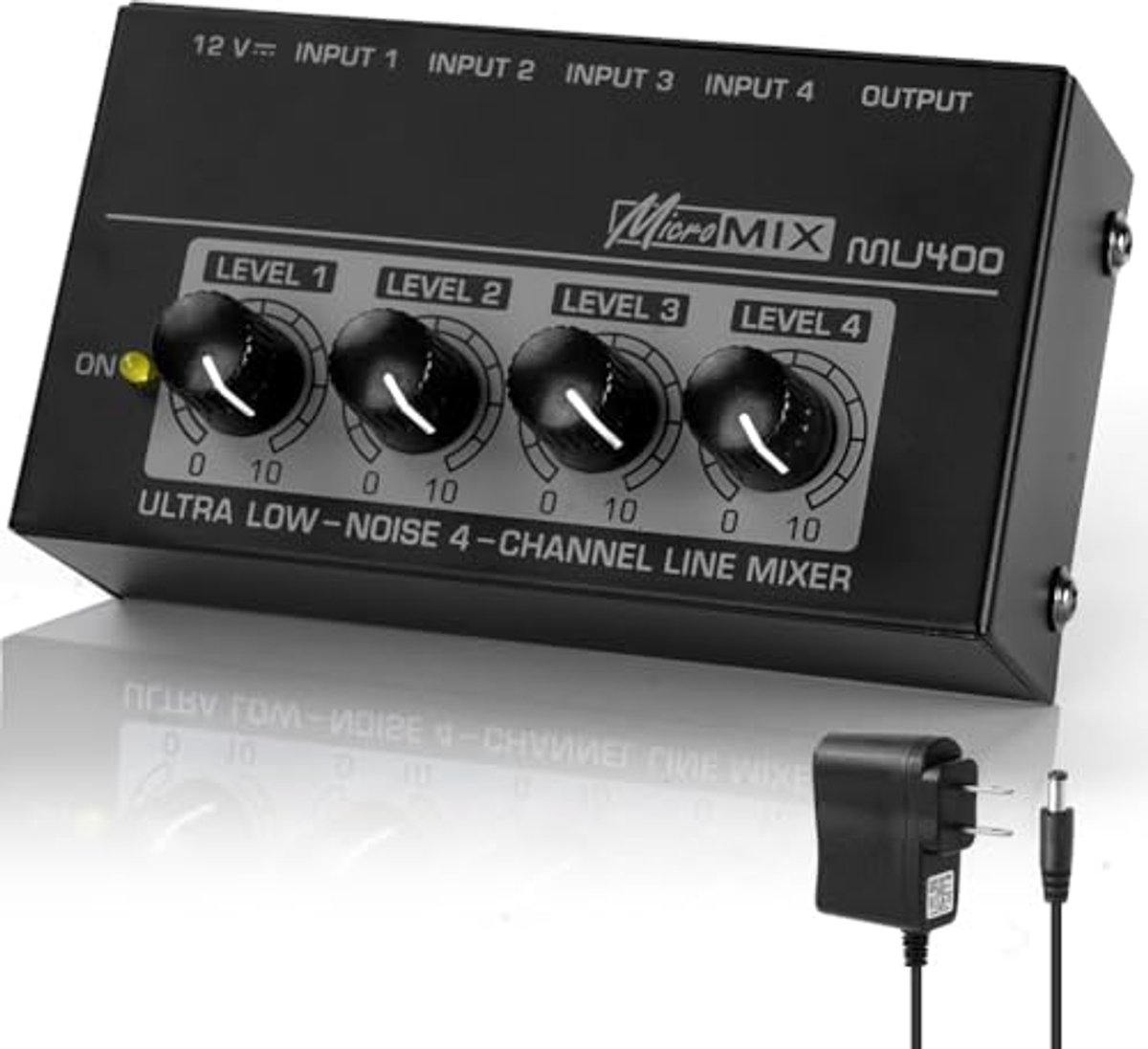 Mini Audiomixer met 4 Kanalen - Compacte Geluidsmixer voor Microfoons, PC, Gitaar en Bas - Zwart