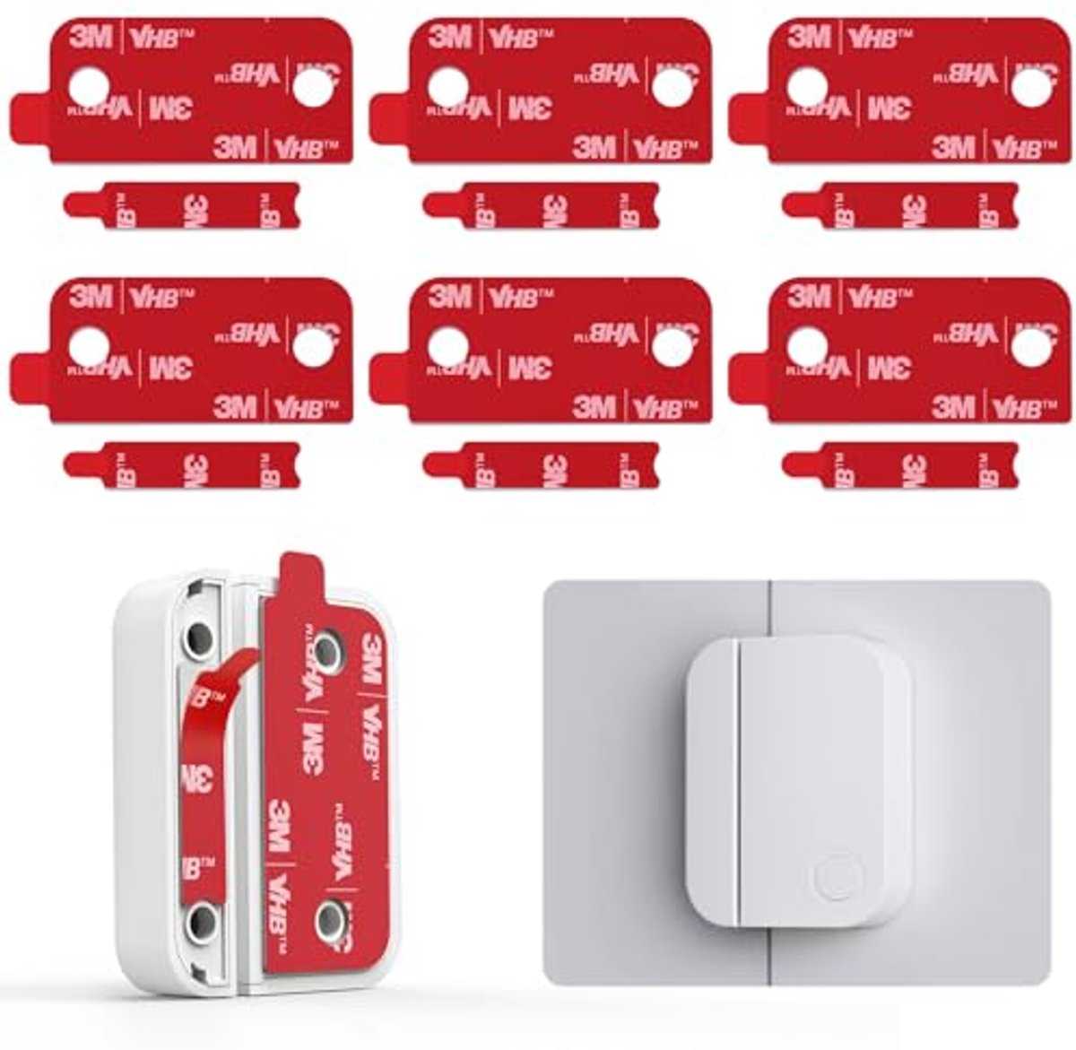 3M VHB Zelfklevende Pads voor Sensoren en Deur-/Raamcontacten - Hittebestendige Dubbelzijdige Reservepads (6 Sensorpads en 6 Magneten)