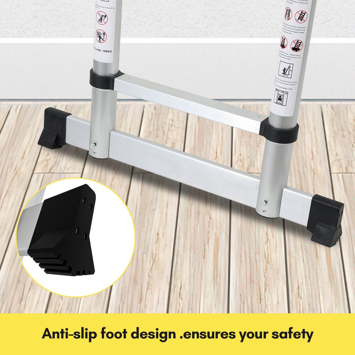 Telescopische Ladder - Telescoopladder - 1,4m+1,7m zilver, Max. Belasting 150 kg, Compact en Draagbaar met Soft Closing Systeem, Geschikt voor Particulier en Professioneel Gebruik, Telescopische Vouwladder – foto 5