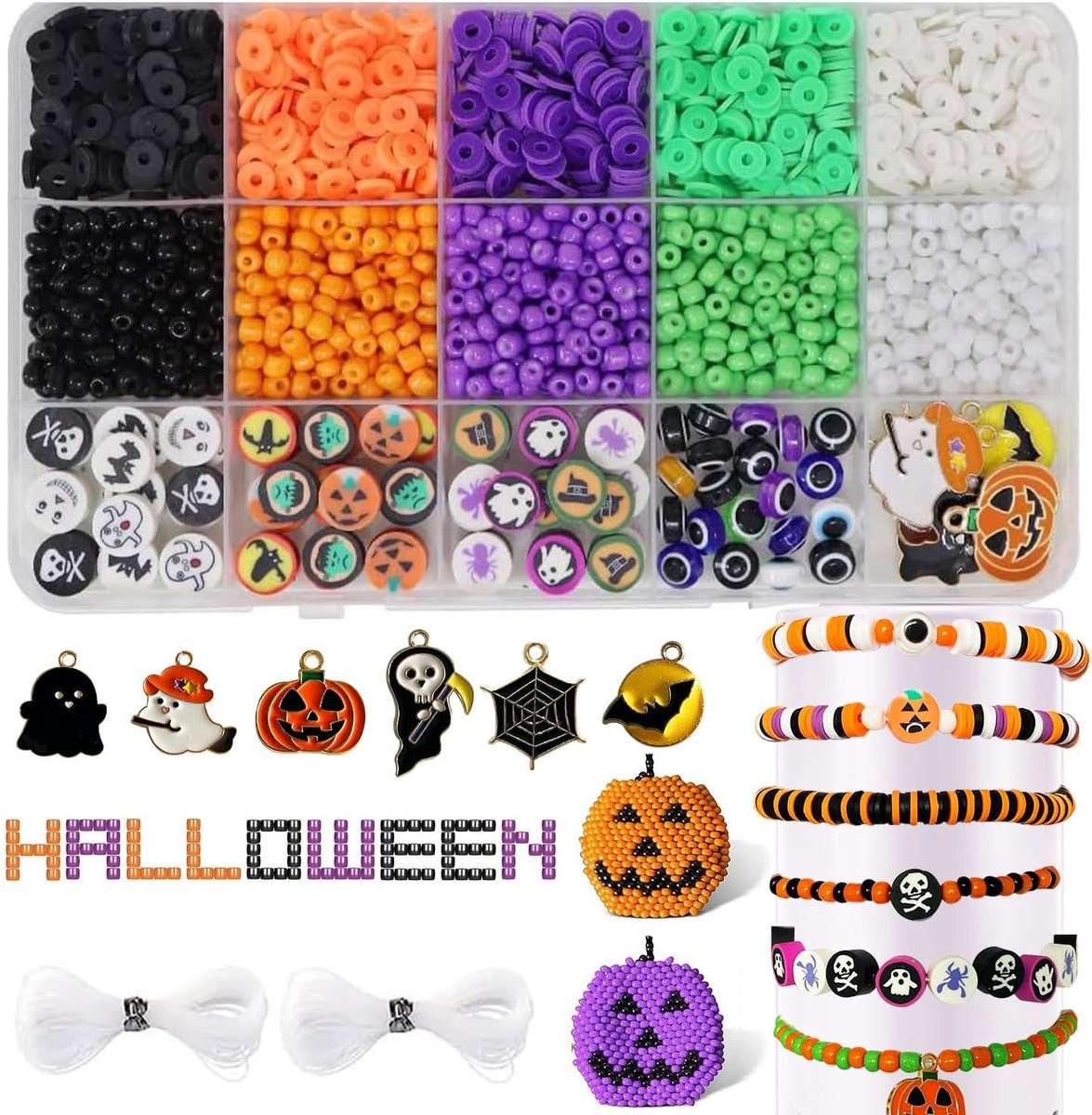 Daity 2086 stuks - Halloween kleikralen (voor het maken van armbanden) - Halloween kleikralen - Halloween spacer ponykralen - Halloween polymeer kleikralen DIY