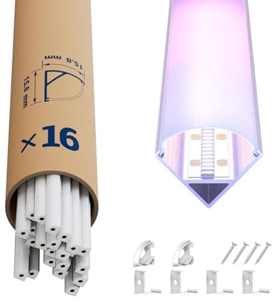 Sonnewelt 20 x 1 m led-profiel aluminium, led-aluminium profiel U-vorm voor ledstrips/strips/strips (1-12 mm) met afdekking, incl. eindkappen en montageclips voor ledstripverlichting