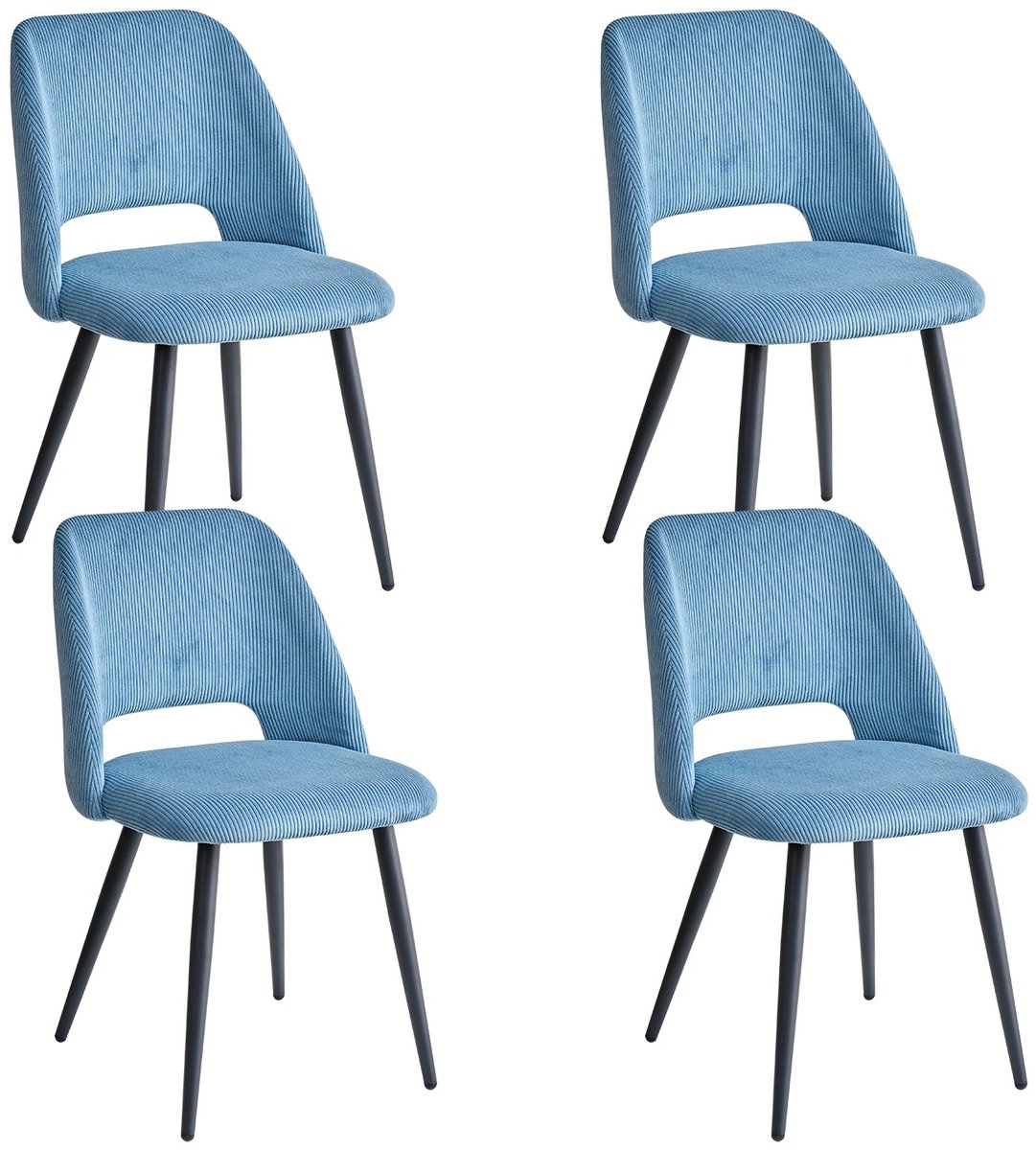 Set van 4 Corduroy Eetkamerstoelen – Stijlvolle Gestoffeerde Stoelen met Zachte Zitting – Ergonomisch Ontwerp – Comfortabele Stoelen voor Woonkamer & Eetkamer - Blauw