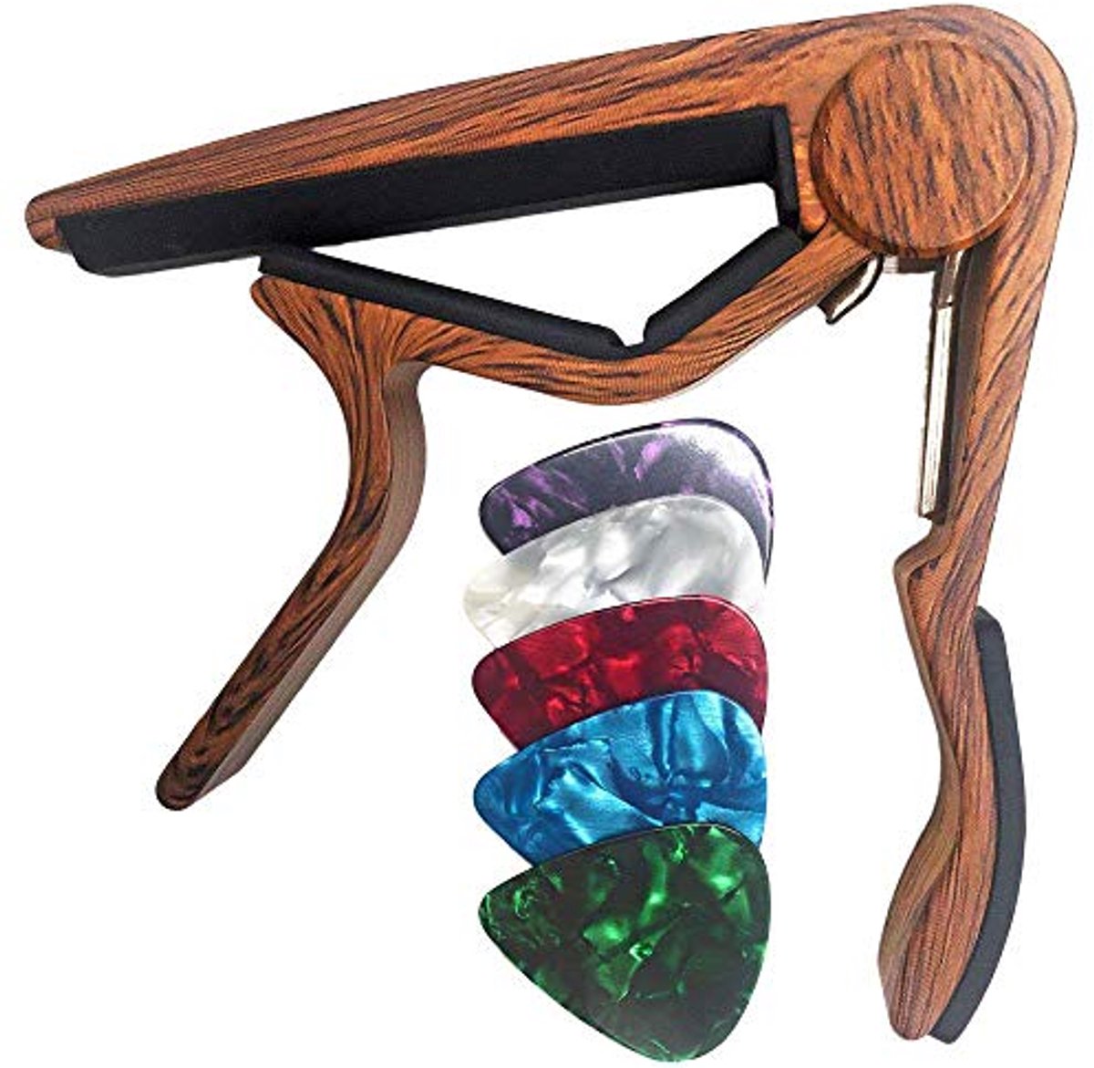 Klassieke Gitaar Capo voor Nylon Snaren met 5 Picks – Houten Ontwerp