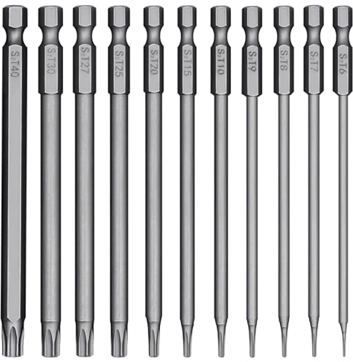 11-delige Torx schroevendraaierset met lange schachten - T6 tot T40, magnetisch, 100 mm