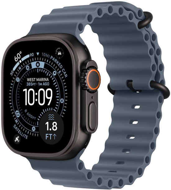 Bracelet Ocean Apple Watch 49 mm - Finish titane Zwart - Bleu ancre