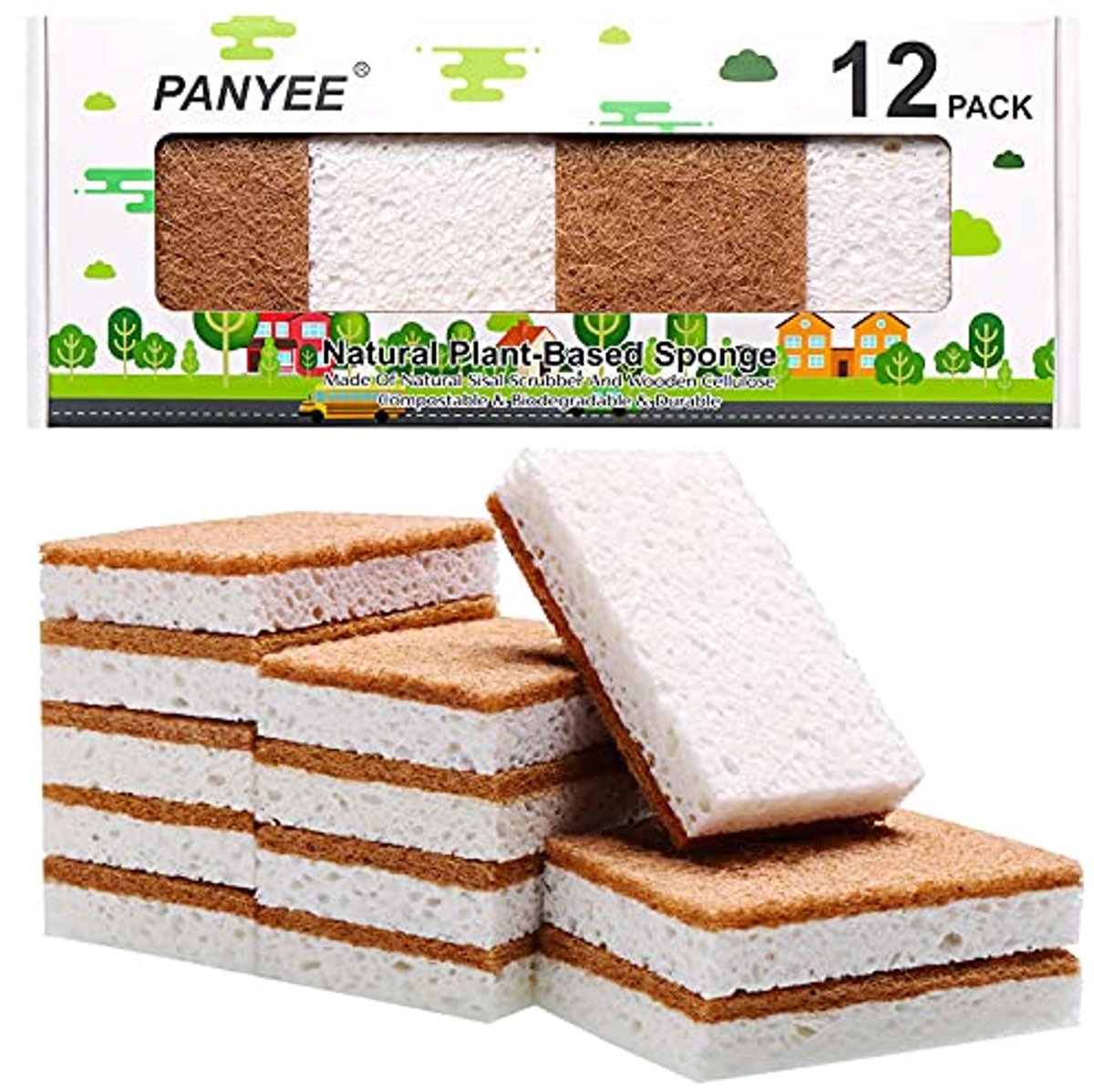 Eco-vriendelijke Keuken Sponzen - 12 Pack Biologisch Afbreekbare Schrobsponzen