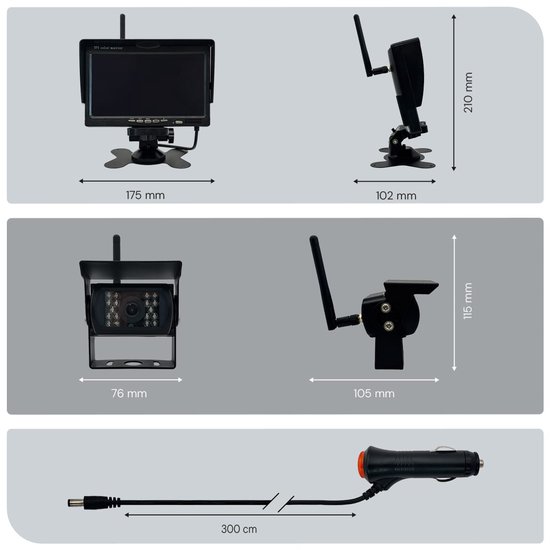 ProRide Draadloze Achteruitrijcamera - 7 Inch LCD Scherm - 12-24V - Complete Set - Auto, Bus, Vrachtwagen & Camper - Nachtzicht & Waterbestendig - QZ708 van Merkloos — afbeelding 4