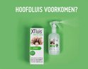 Groene achtergrond met een doos en sprayfles van XTluis Protect & Go. Tekst "HOOFDLUIS VOORKOMEN?"